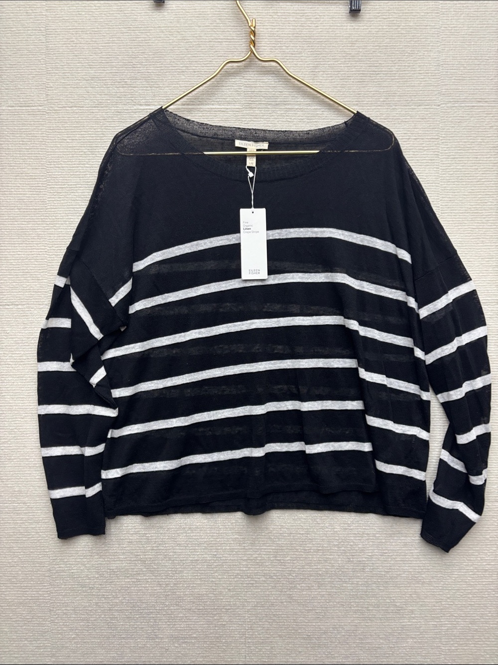 New Eileen Fisher large Striped Black and White Lightweight Women's Sweater